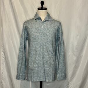 Edward Armah Shirt Mens Large Blue Medallion Print Long Sleeve Popover Luxury